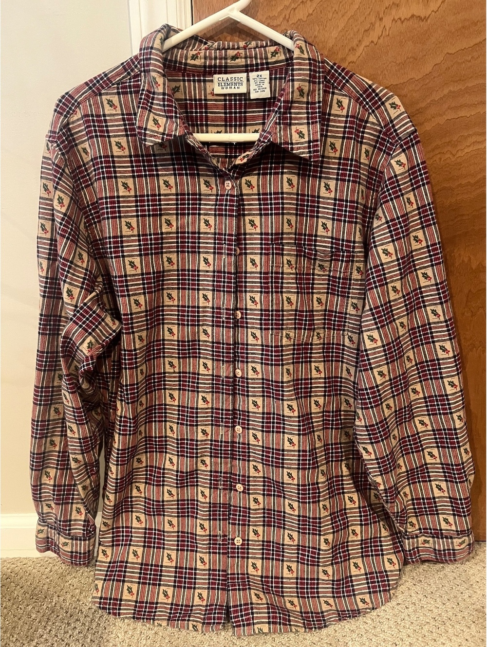 Vintage Jolly Christmas Plaid Button Down Shirt